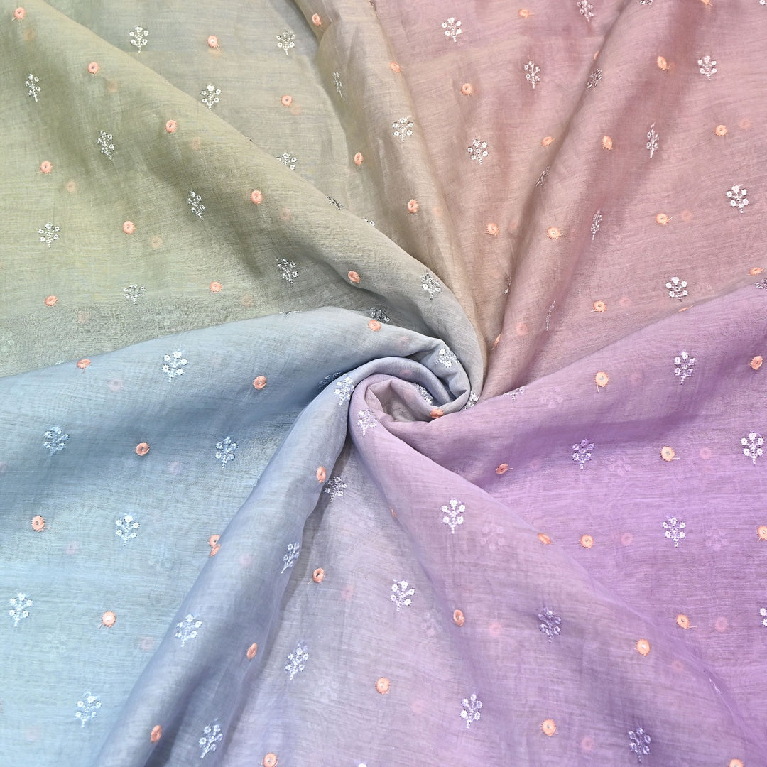 4D Shade Mul Chanderi Thread & Mirror Embroidery Fabric 44" – Designer Summer Fabric – GP4061A-3