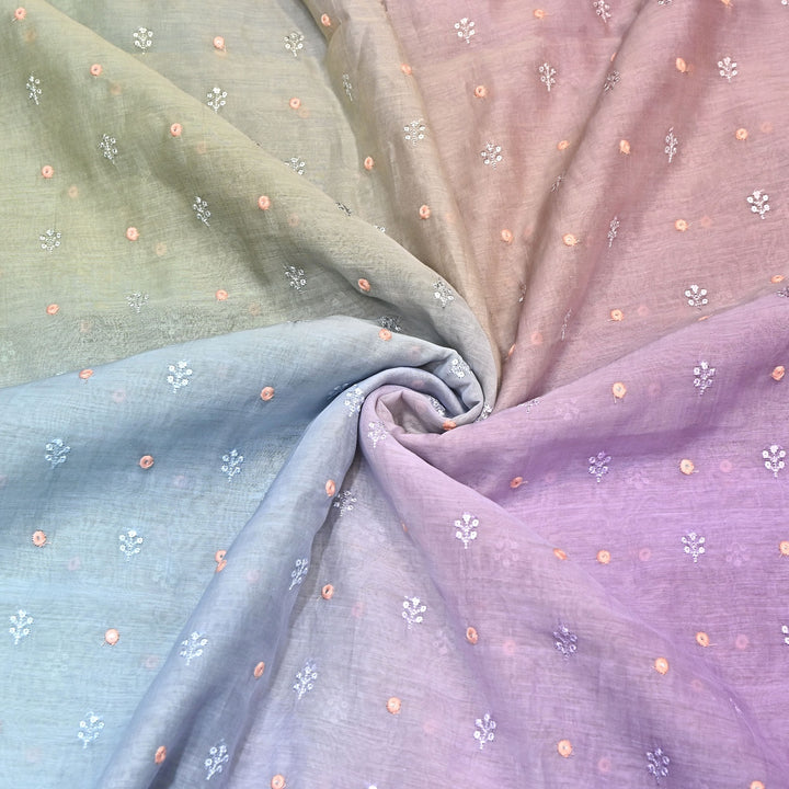 4D Shade Mul Chanderi Thread & Mirror Embroidery Fabric 44" – Designer Summer Fabric – GP4061A-3