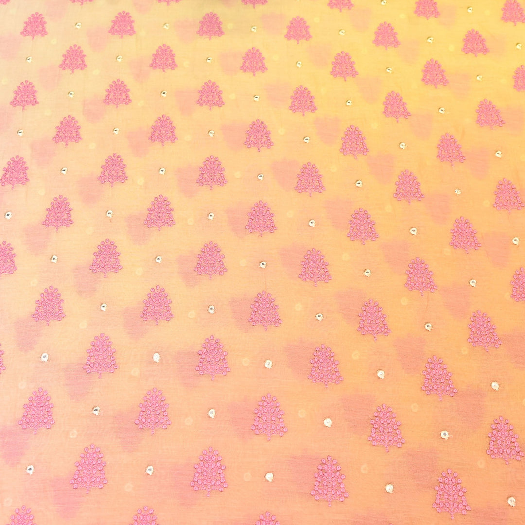 4D Shade Mul Chanderi Thread & Mirror Embroidery Fabric 44" – Designer Summer Fabric – GP4061-4