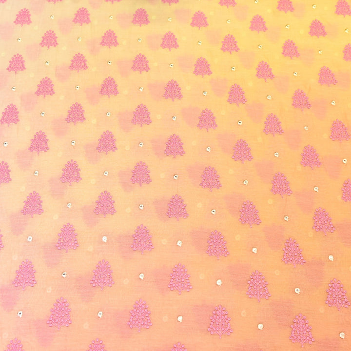 4D Shade Mul Chanderi Thread & Mirror Embroidery Fabric 44" – Designer Summer Fabric – GP4061-4