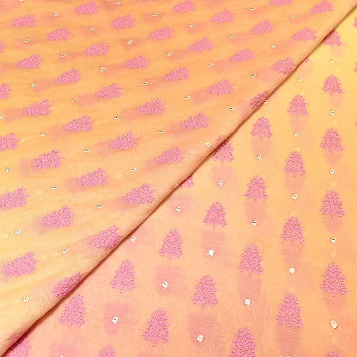 4D Shade Mul Chanderi Thread & Mirror Embroidery Fabric 44" – Designer Summer Fabric – GP4061-4