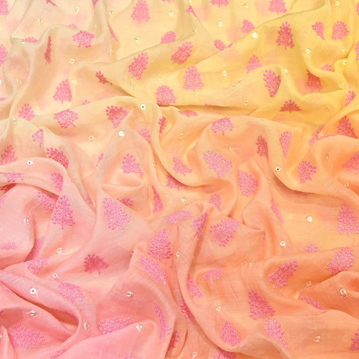 4D Shade Mul Chanderi Thread & Mirror Embroidery Fabric 44" – Designer Summer Fabric – GP4061-4
