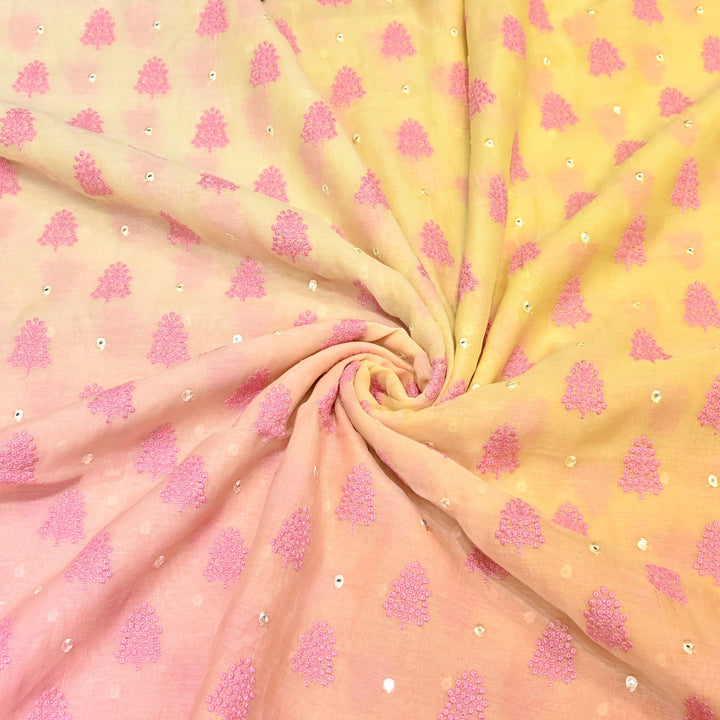 4D Shade Mul Chanderi Thread & Mirror Embroidery Fabric 44" – Designer Summer Fabric – GP4061-4