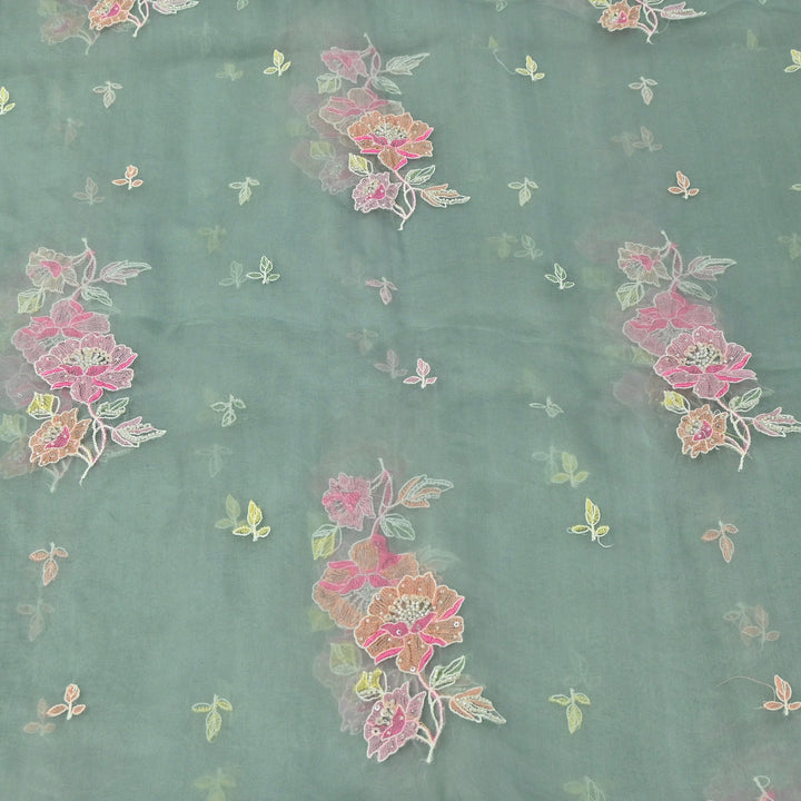 Dyed Silk Organza Thread & Moti Embroidery Fabric | Floral Embroidered Organza | V1957C-4