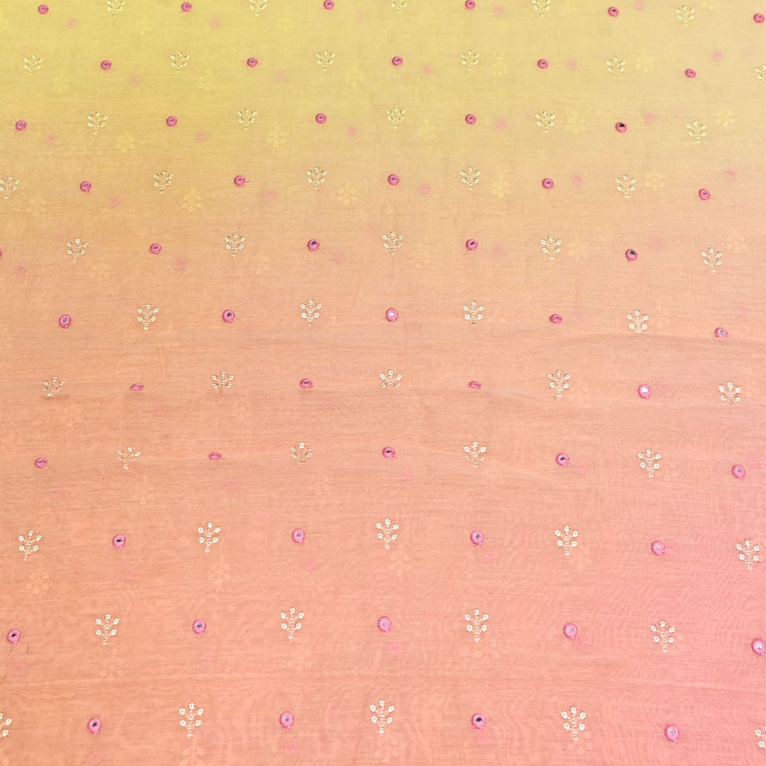 4D Shade Mul Chanderi Thread & Mirror Embroidery Fabric 44" – Designer Summer Fabric – GP4061A-4
