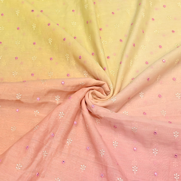 4D Shade Mul Chanderi Thread & Mirror Embroidery Fabric 44" – Designer Summer Fabric – GP4061A-4