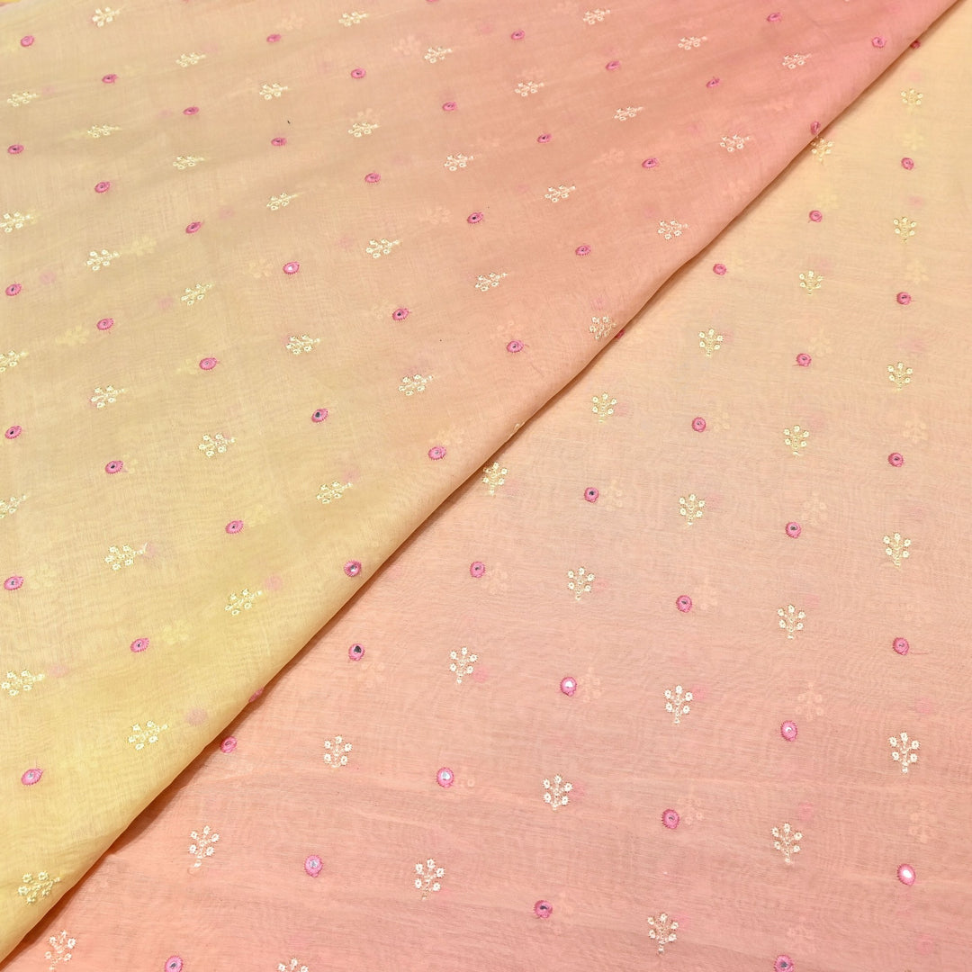 4D Shade Mul Chanderi Thread & Mirror Embroidery Fabric 44" – Designer Summer Fabric – GP4061A-4