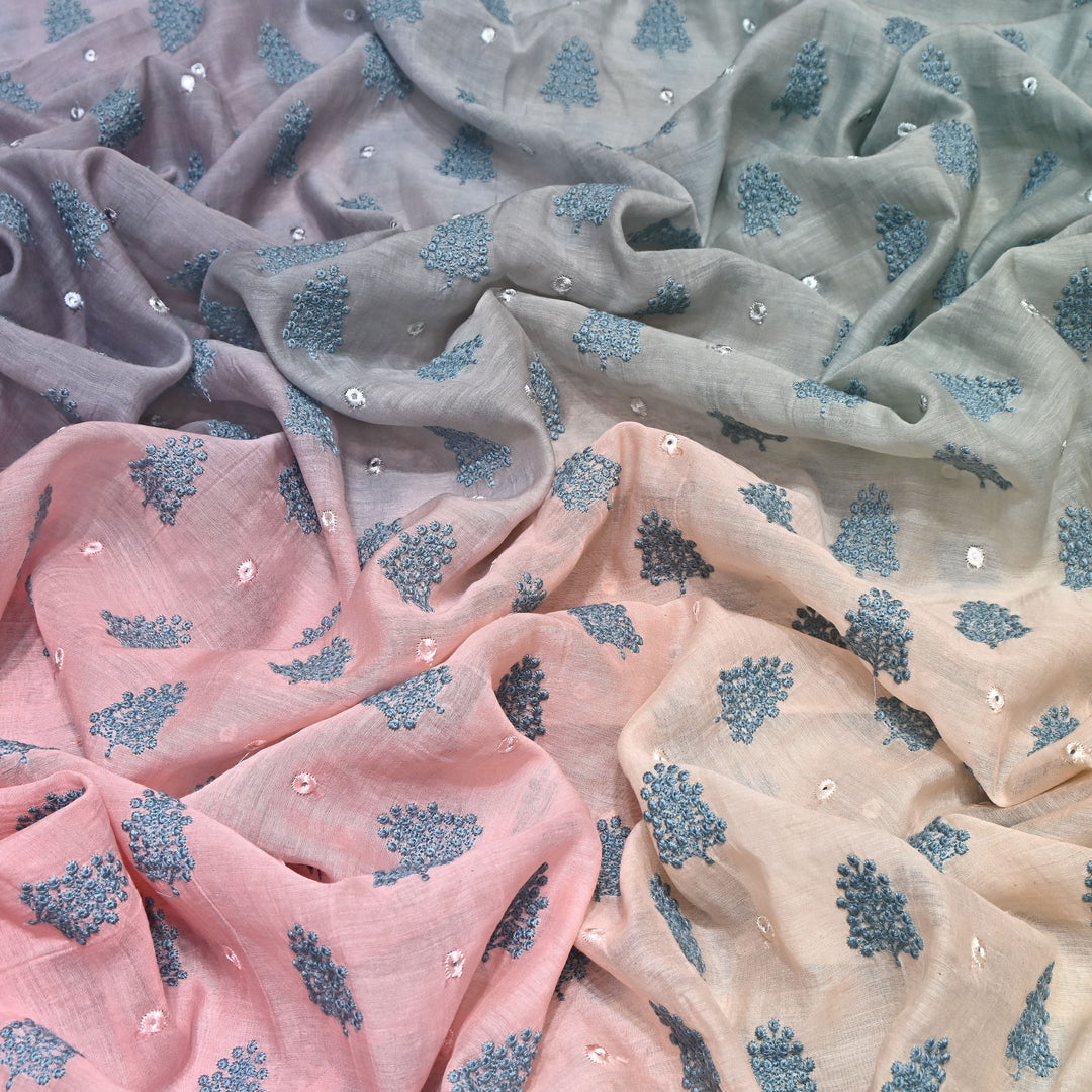 4D Shade Mul Chanderi Thread & Mirror Embroidery Fabric 44" – Designer Summer Fabric – GP4061-5