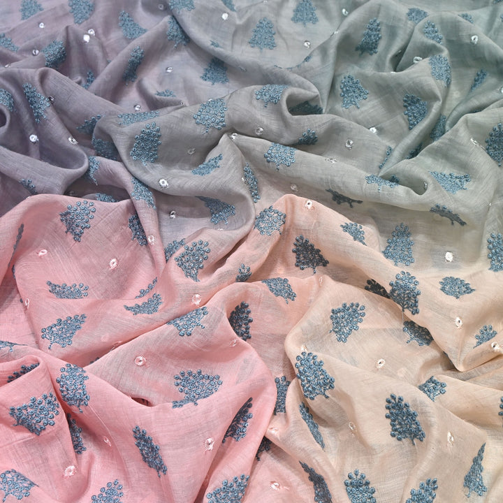 4D Shade Mul Chanderi Thread & Mirror Embroidery Fabric 44" – Designer Summer Fabric – GP4061-5