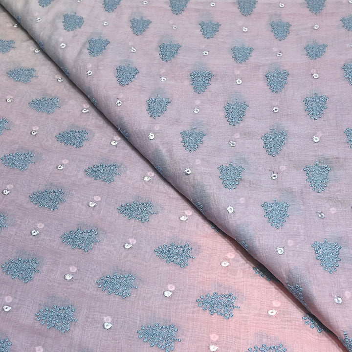 4D Shade Mul Chanderi Thread & Mirror Embroidery Fabric 44" – Designer Summer Fabric – GP4061-5