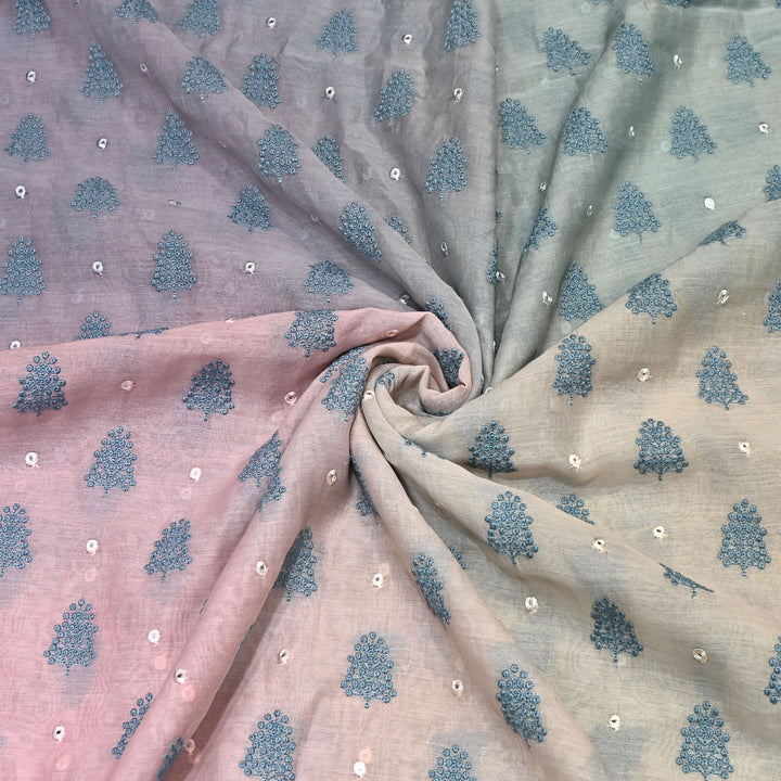4D Shade Mul Chanderi Thread & Mirror Embroidery Fabric 44" – Designer Summer Fabric – GP4061-5