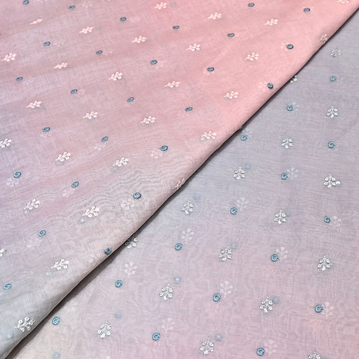 4D Shade Mul Chanderi Thread & Mirror Embroidery Fabric 44" – Designer Summer Fabric – GP4061A-5