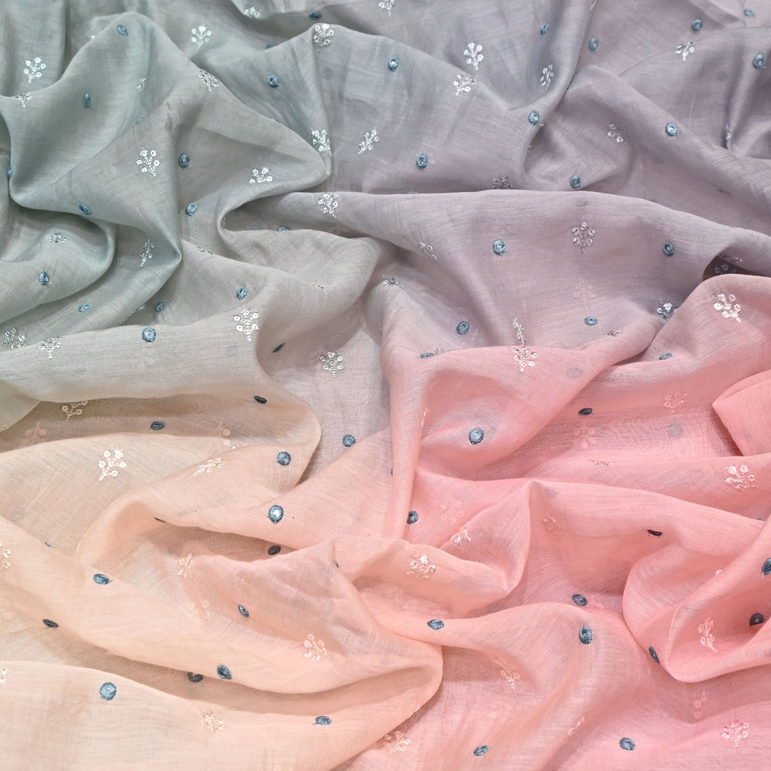 4D Shade Mul Chanderi Thread & Mirror Embroidery Fabric 44" – Designer Summer Fabric – GP4061A-5
