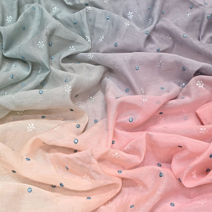 4D Shade Mul Chanderi Thread & Mirror Embroidery Fabric 44" – Designer Summer Fabric – GP4061A-5
