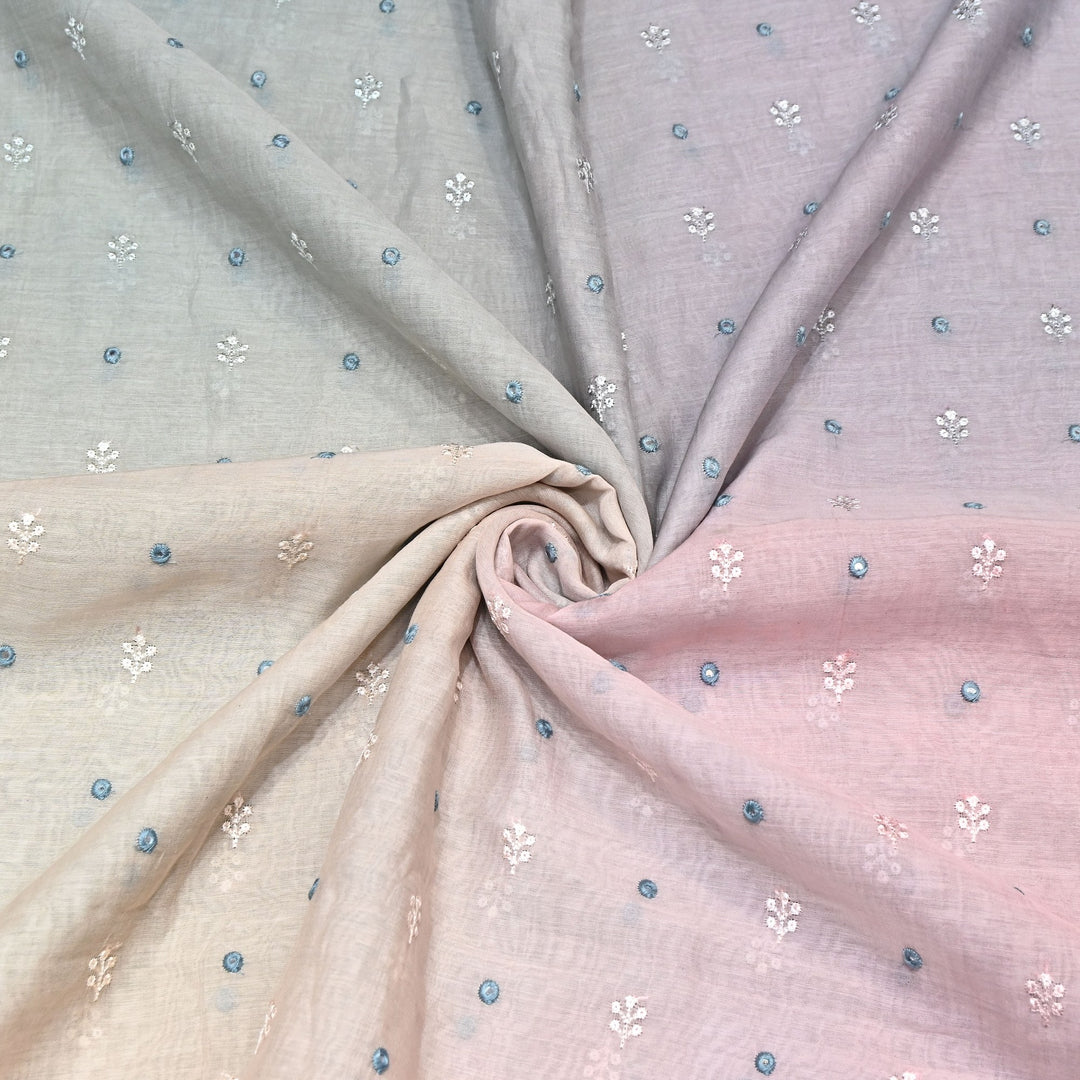 4D Shade Mul Chanderi Thread & Mirror Embroidery Fabric 44" – Designer Summer Fabric – GP4061A-5
