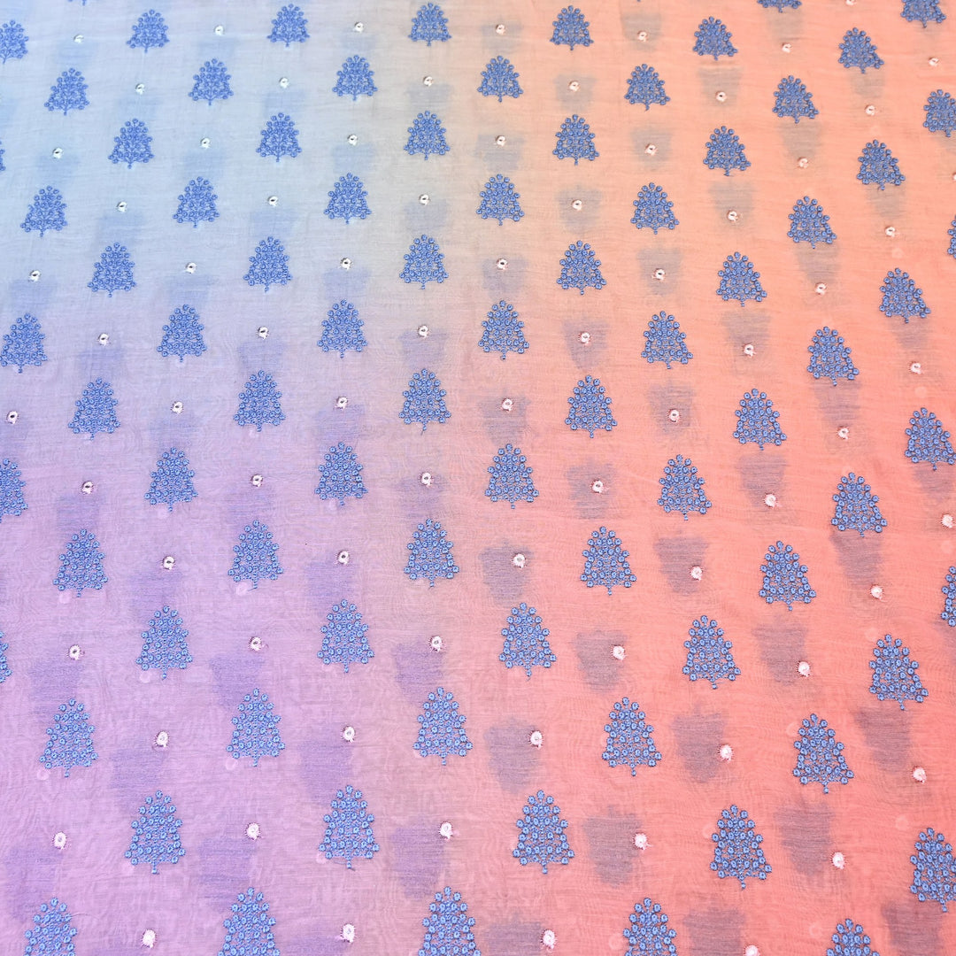 4D Shade Mul Chanderi Thread & Mirror Embroidery Fabric 44" – Designer Summer Fabric – GP4061-6