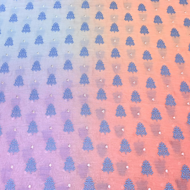 4D Shade Mul Chanderi Thread & Mirror Embroidery Fabric 44" – Designer Summer Fabric – GP4061-6