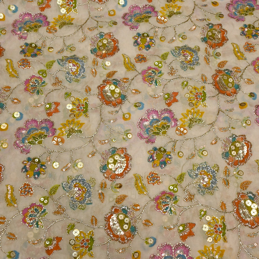 Glass Organza Position Print with Zari & Sequins Embroidery Fabrics