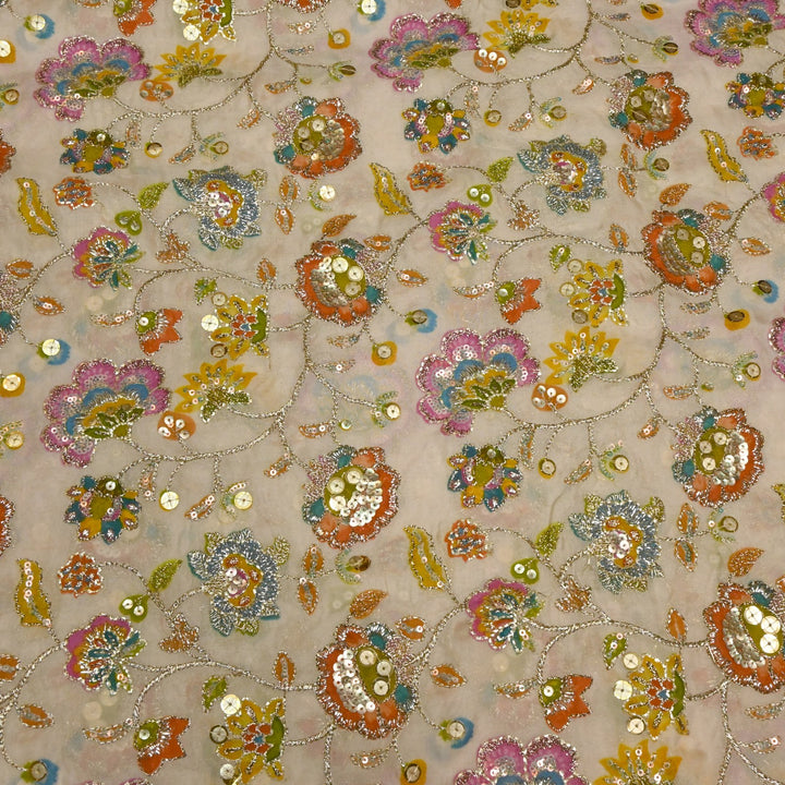 Glass Organza Position Print with Zari & Sequins Embroidery Fabrics