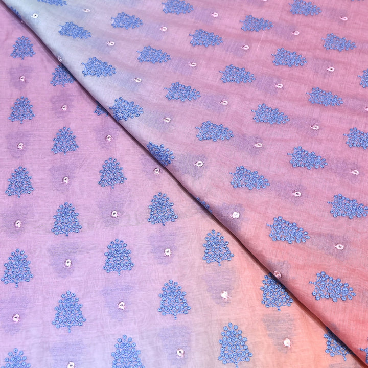 4D Shade Mul Chanderi Thread & Mirror Embroidery Fabric 44" – Designer Summer Fabric – GP4061-6