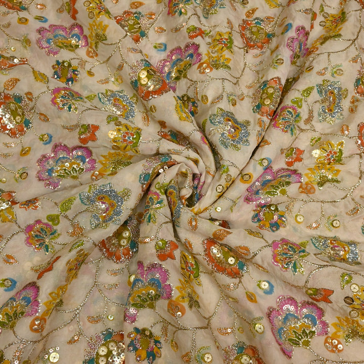 Glass Organza Position Print with Zari & Sequins Embroidery Fabrics