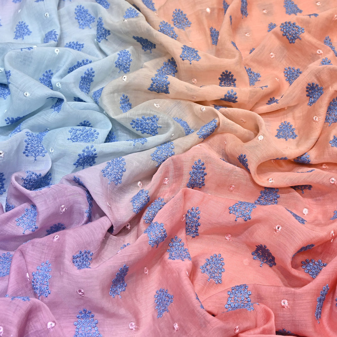 4D Shade Mul Chanderi Thread & Mirror Embroidery Fabric 44" – Designer Summer Fabric – GP4061-6