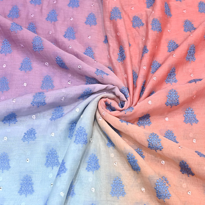 4D Shade Mul Chanderi Thread & Mirror Embroidery Fabric 44" – Designer Summer Fabric – GP4061-6
