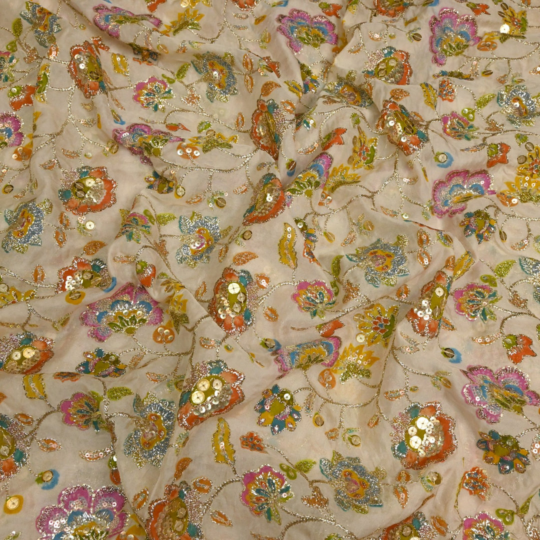 Glass Organza Position Print with Zari & Sequins Embroidery Fabrics