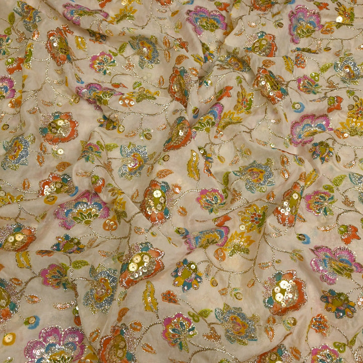Glass Organza Position Print with Zari & Sequins Embroidery Fabrics
