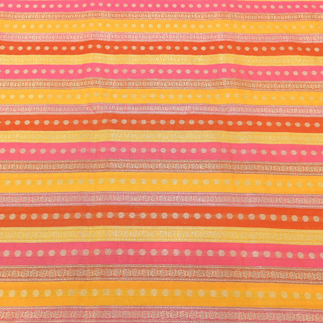 Premium Katan Silk Multi Rangat Zari Brocade Fabric | Multicolor Stripes & Zari Buti | RANG225-1