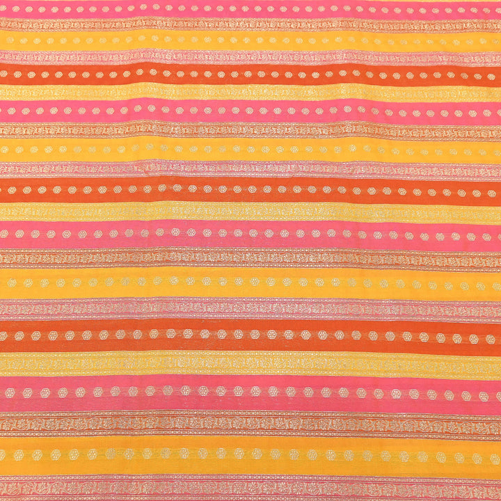 Premium Katan Silk Multi Rangat Zari Brocade Fabric | Multicolor Stripes & Zari Buti | RANG225-1