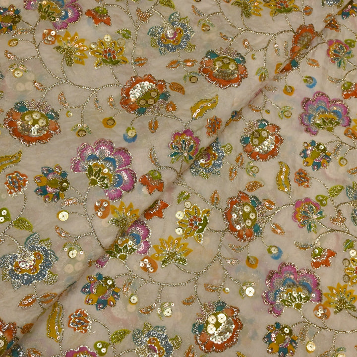 Glass Organza Position Print with Zari & Sequins Embroidery Fabrics