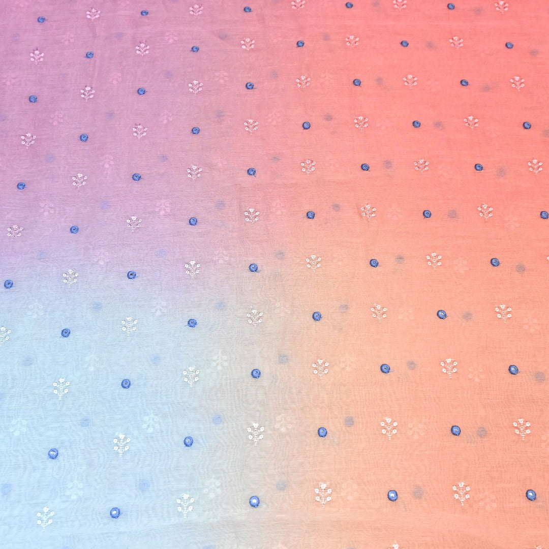 4D Shade Mul Chanderi Thread & Mirror Embroidery Fabric 44" – Designer Summer Fabric – GP4061A-6