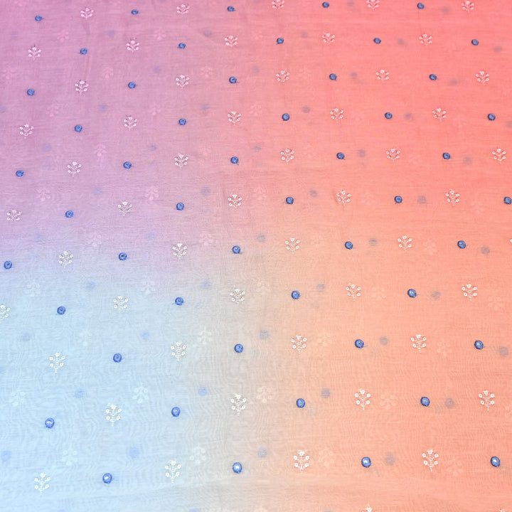 4D Shade Mul Chanderi Thread & Mirror Embroidery Fabric 44" – Designer Summer Fabric – GP4061A-6