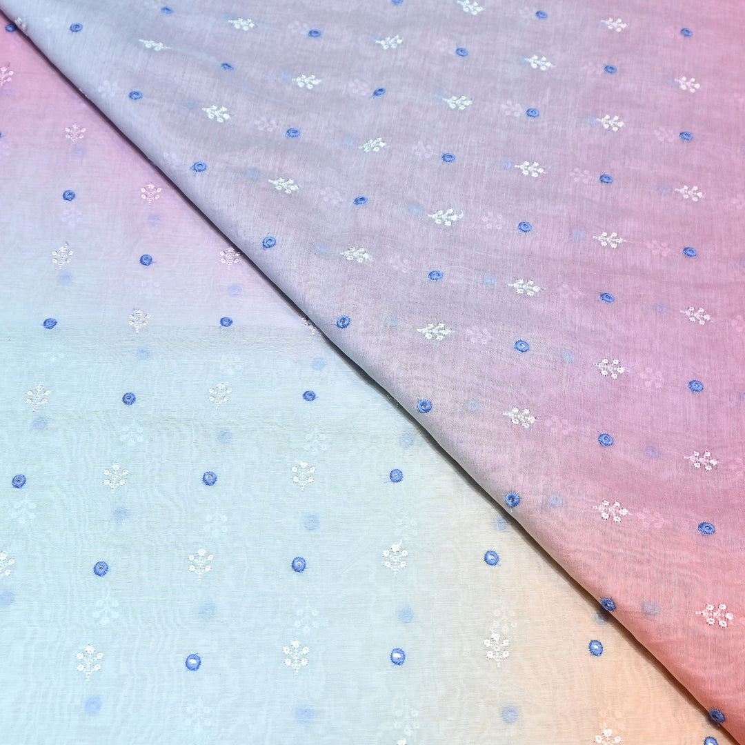 4D Shade Mul Chanderi Thread & Mirror Embroidery Fabric 44" – Designer Summer Fabric – GP4061A-6