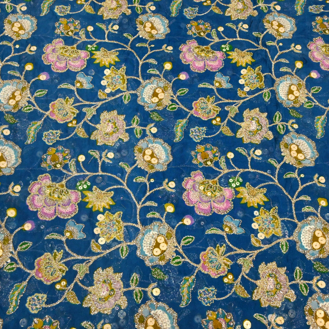 Glass Organza Position Print with Zari & Sequins Embroidery Fabrics