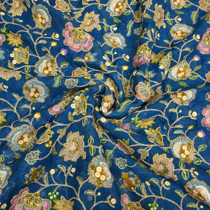 Glass Organza Position Print with Zari & Sequins Embroidery Fabrics