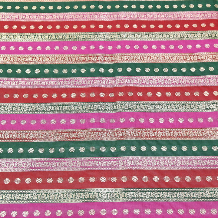 Premium Katan Silk Multi Rangat Zari Brocade Fabric | Multicolor Stripes & Zari Buti | RANG225-2