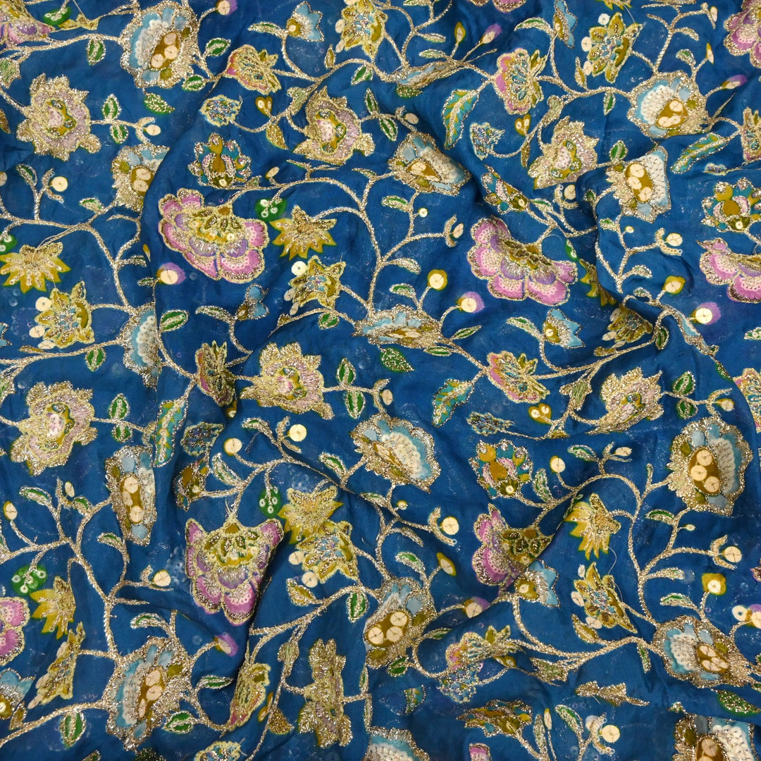 Glass Organza Position Print with Zari & Sequins Embroidery Fabrics