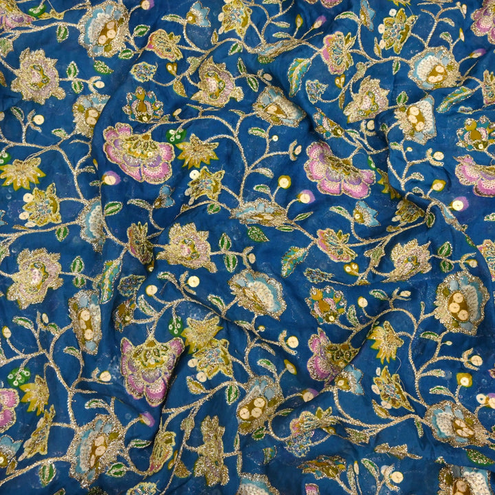 Glass Organza Position Print with Zari & Sequins Embroidery Fabrics