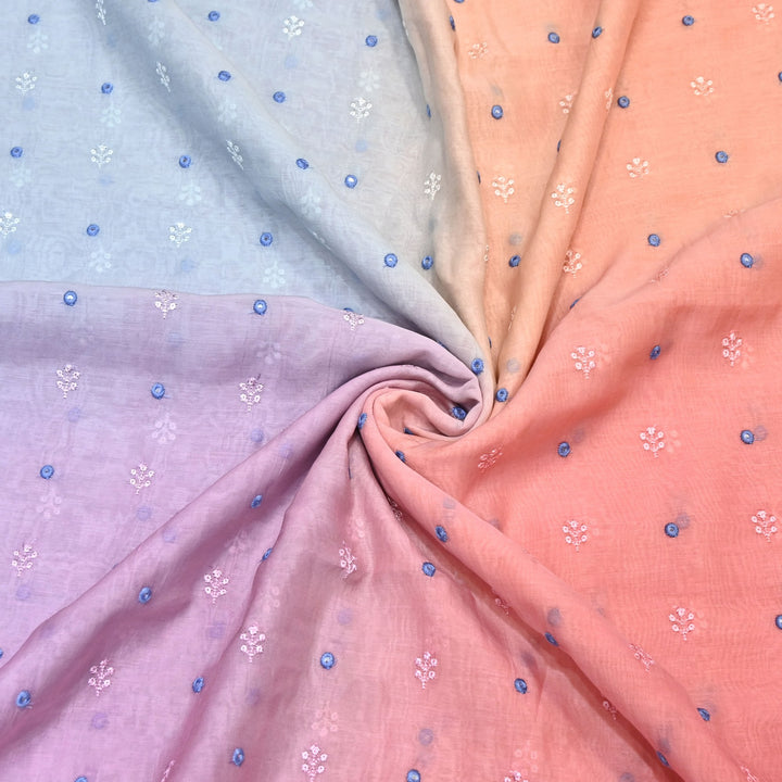 4D Shade Mul Chanderi Thread & Mirror Embroidery Fabric 44" – Designer Summer Fabric – GP4061A-6