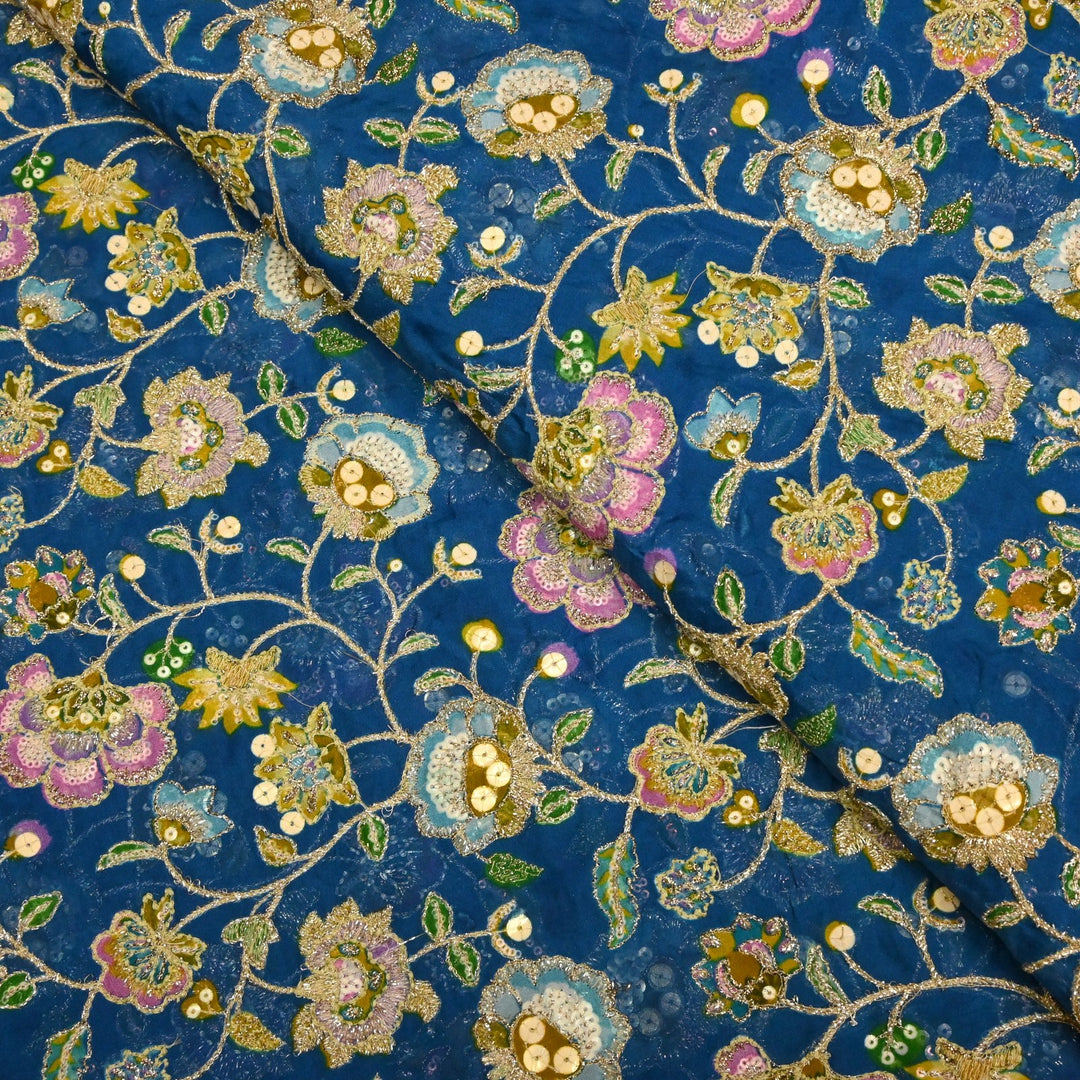 Glass Organza Position Print with Zari & Sequins Embroidery Fabrics