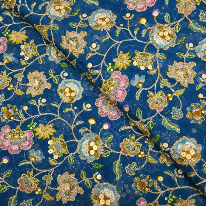 Glass Organza Position Print with Zari & Sequins Embroidery Fabrics