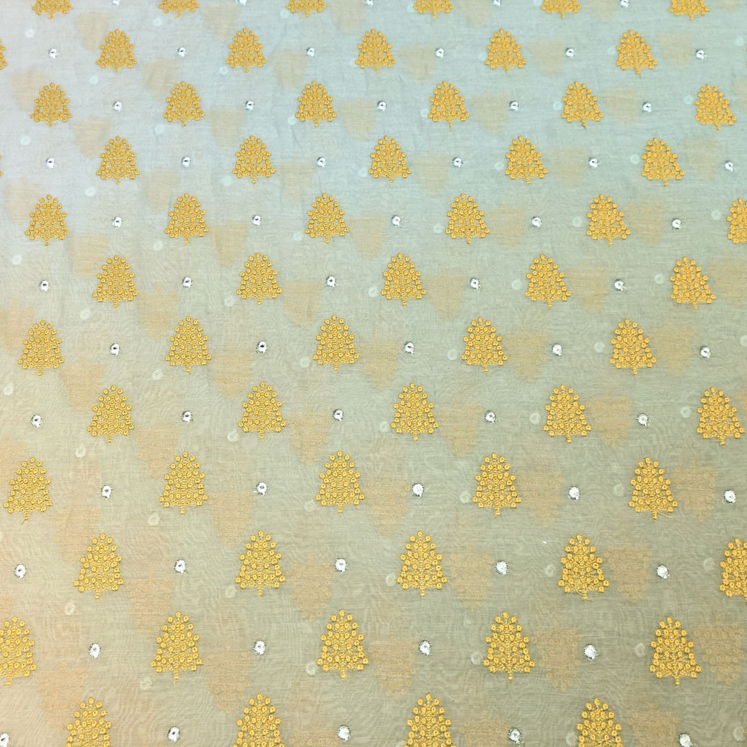 4D Shade Mul Chanderi Thread & Mirror Embroidery Fabric 44" – Designer Summer Fabric – GP4061-7