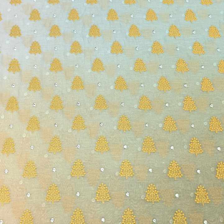 4D Shade Mul Chanderi Thread & Mirror Embroidery Fabric 44" – Designer Summer Fabric – GP4061-7