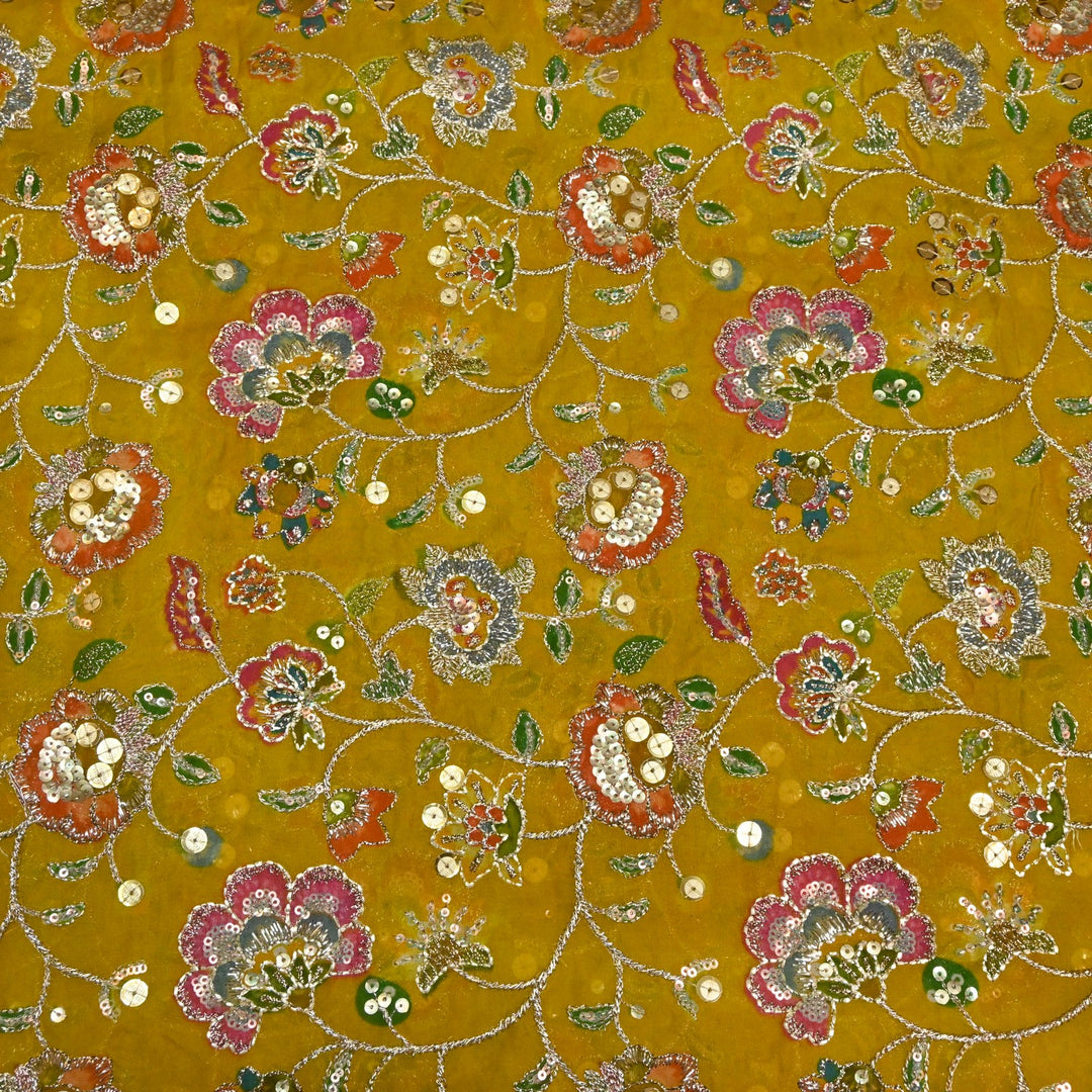 Glass Organza Position Print with Zari & Sequins Embroidery Fabrics