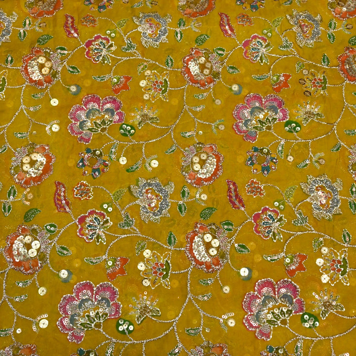 Glass Organza Position Print with Zari & Sequins Embroidery Fabrics