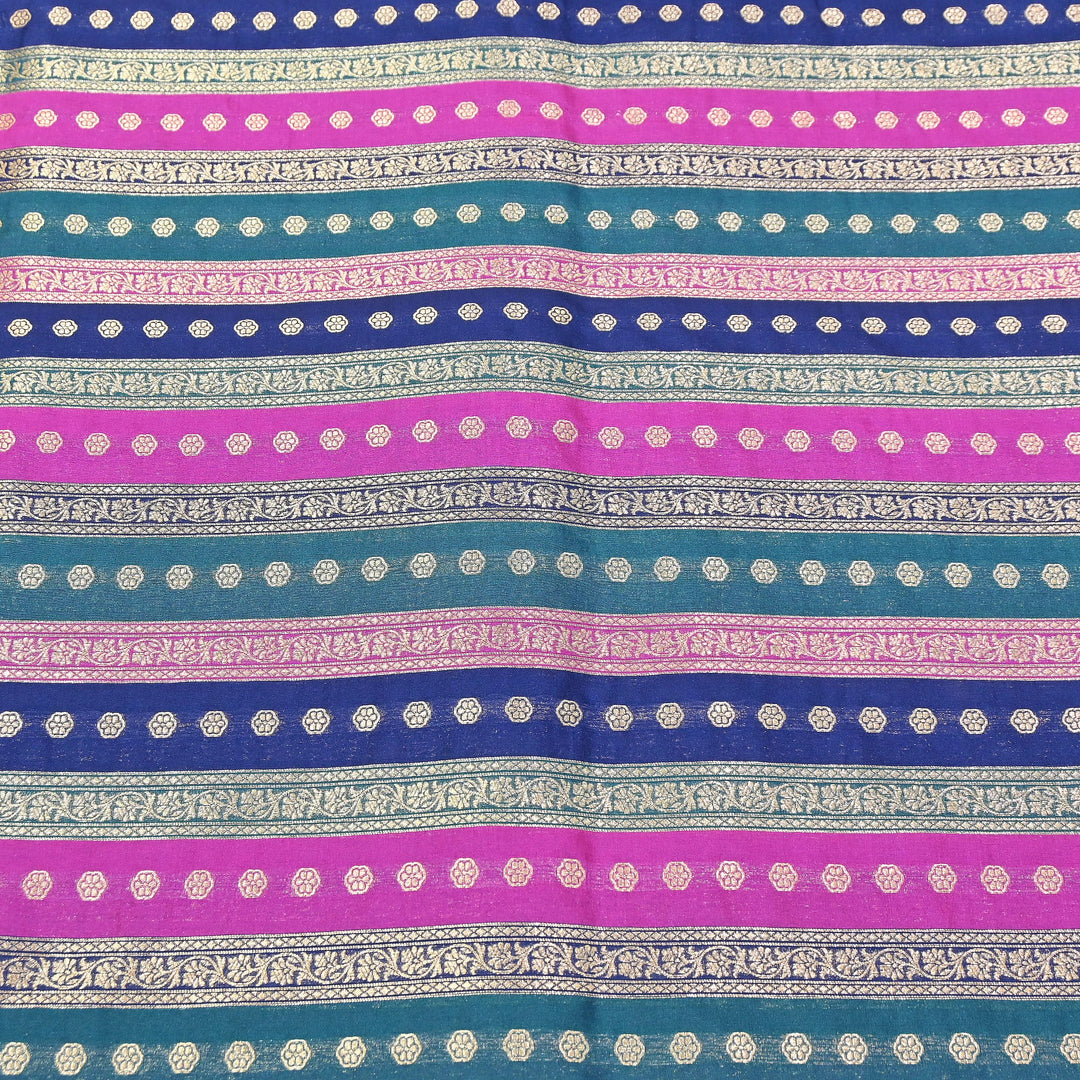 Premium Katan Silk Multi Rangat Zari Brocade Fabric | Multicolor Stripes & Zari Buti | RANG225-3