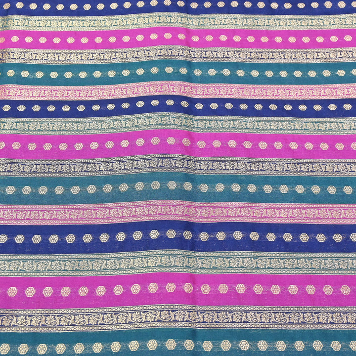 Premium Katan Silk Multi Rangat Zari Brocade Fabric | Multicolor Stripes & Zari Buti | RANG225-3