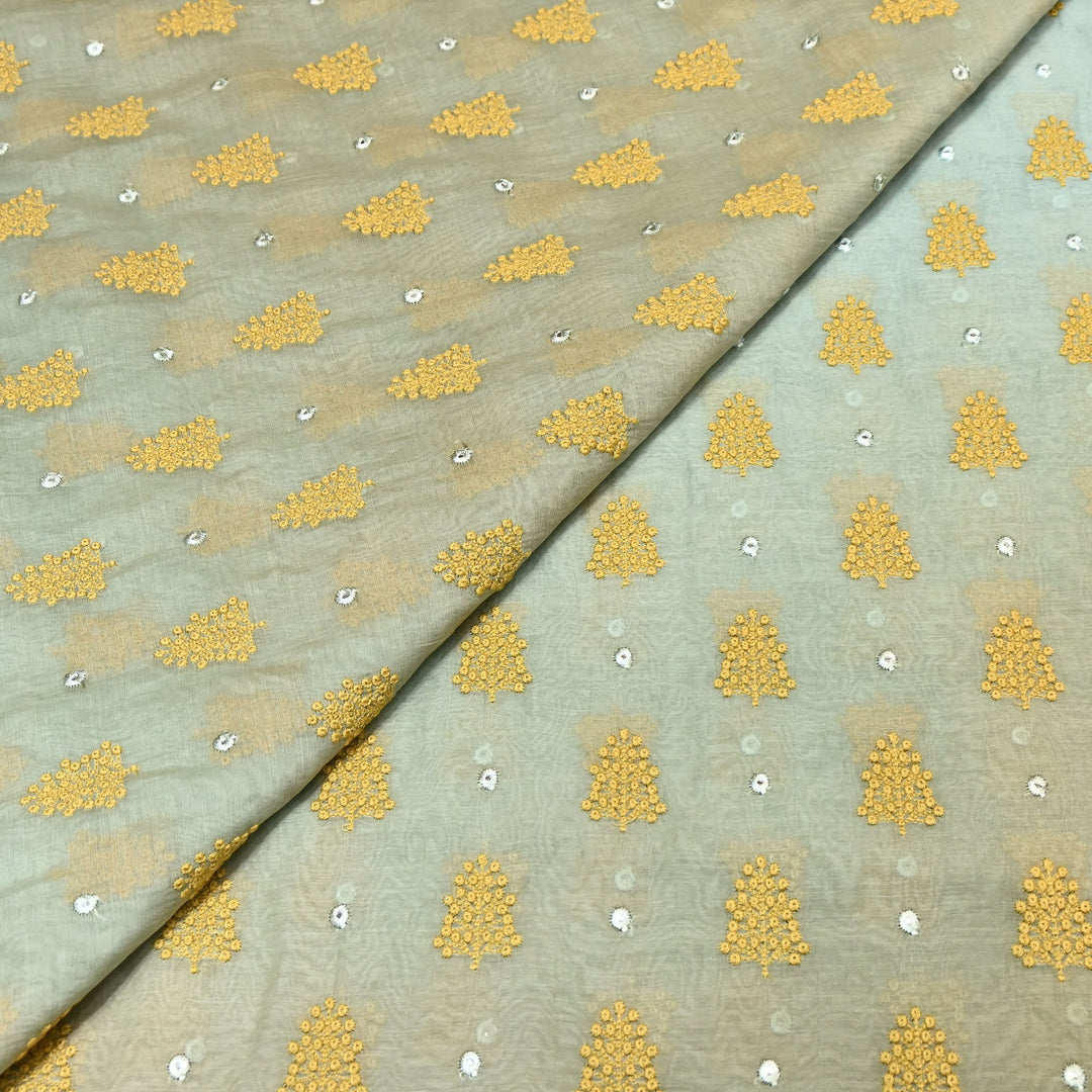 4D Shade Mul Chanderi Thread & Mirror Embroidery Fabric 44" – Designer Summer Fabric – GP4061-7